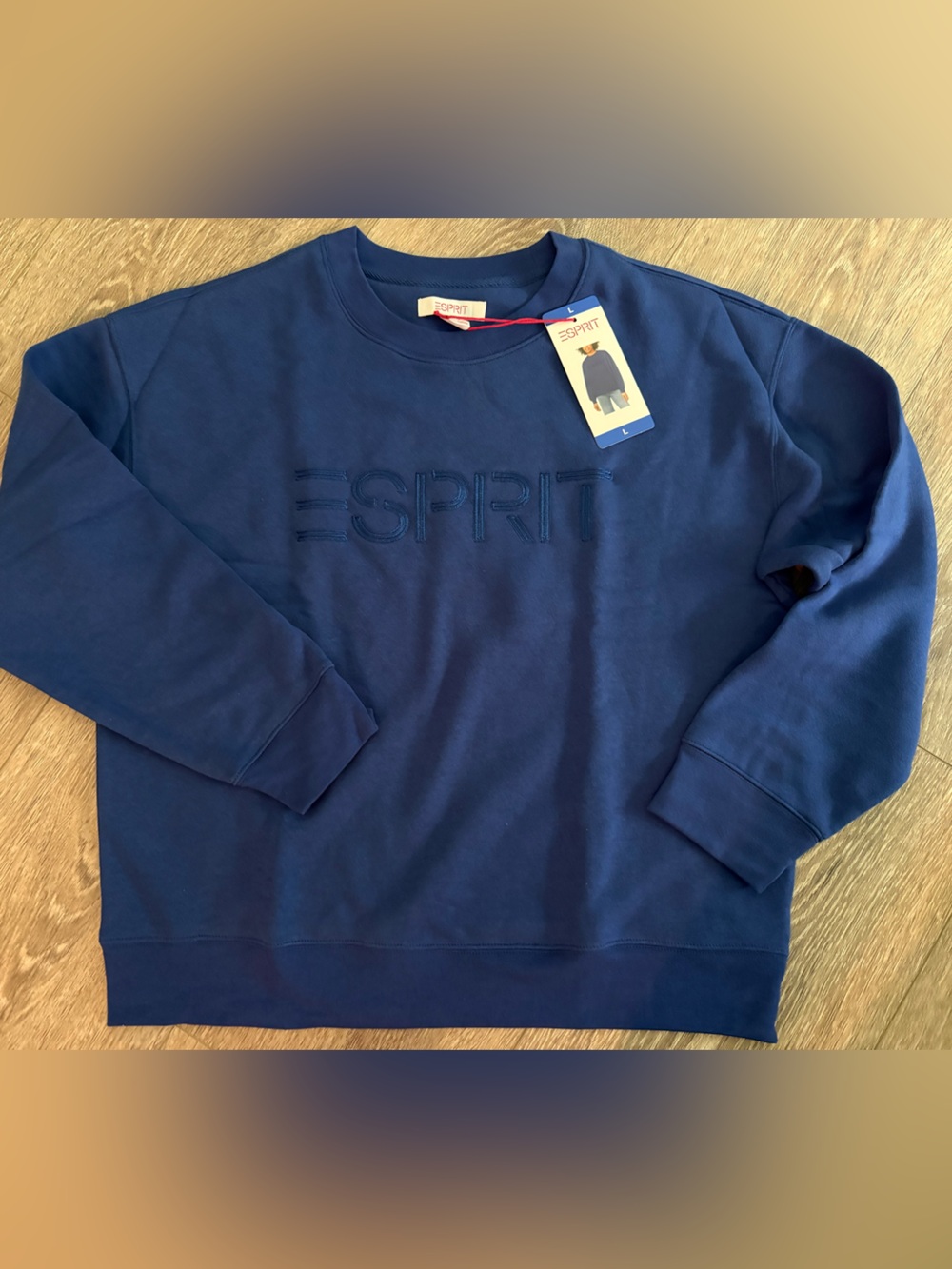 ESPRIT Embroidered Crewneck Sweatshirt VIRAL 80s Costco Blue L Large NWT